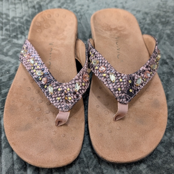 Vionic Orthotic Lucia Toe-Post Sandals Women’s 7.5 Snake Print Rhinestones - Picture 1 of 5